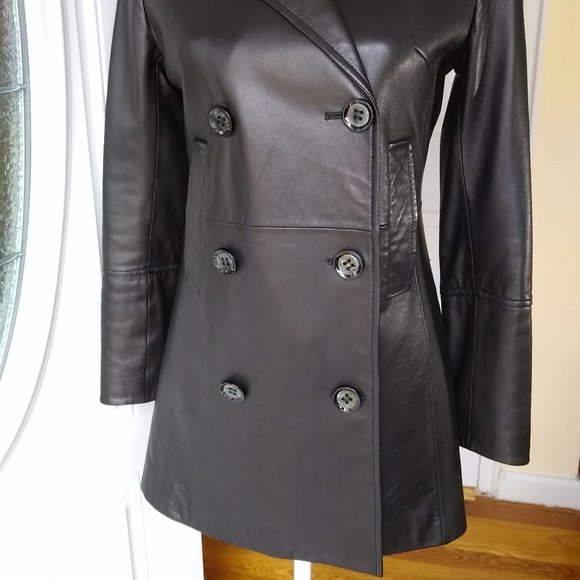 GENUINE Leather Double Breasted Jacket Blazer Coat - Picture 2 of 15